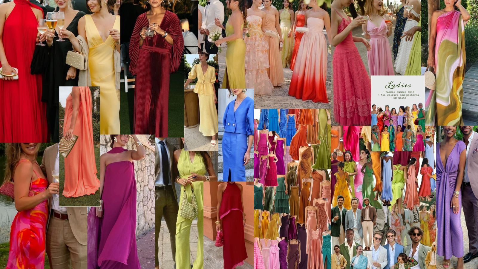 Women's dress code inspiration - elegant cocktail and formal dresses in various colors